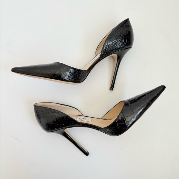 Jimmy Choo Black Leather Crocodile Embossed Addison D’orsay pumps EU 39.5 - Picture 4 of 7